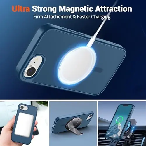 SUPFINE Magnetic for iPhone 16e Case 2025 (Compatible with MagSafe)(Military Grade Drop Protection) Slim Translucent Matte Shockproof with Anti-Fingerprint Phone Case,Deep Blue - 5