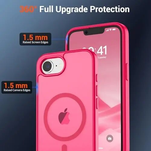 SUPFINE Magnetic for iPhone 16e Case 2025 (Compatible with MagSafe)(Military Grade Drop Protection) Slim Translucent Matte Shockproof with Anti-Fingerprint Phone Case,Hot Pink - 3