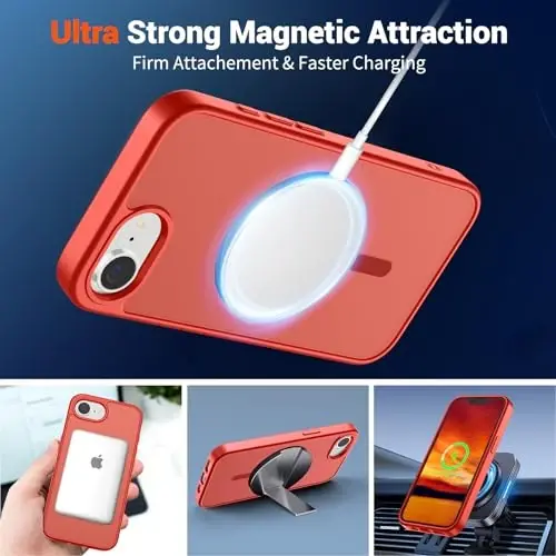 SUPFINE Magnetic for iPhone 16e Case 2025 (Compatible with MagSafe)(Military Grade Drop Protection) Slim Translucent Matte Shockproof with Anti-Fingerprint Phone Case,Red - 3
