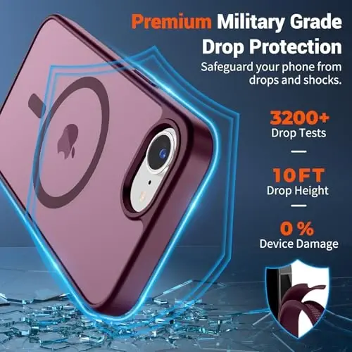 SUPFINE Magnetic for iPhone 16e Case 2025 (Compatible with MagSafe)(Military Grade Drop Protection) Slim Translucent Matte Shockproof with Anti-Fingerprint Phone Case,Wine Red - 2