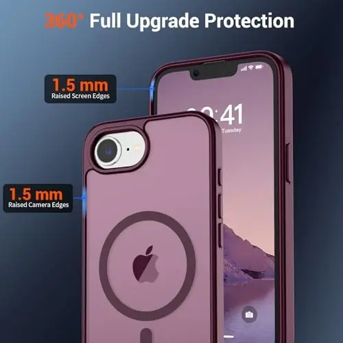 SUPFINE Magnetic for iPhone 16e Case 2025 (Compatible with MagSafe)(Military Grade Drop Protection) Slim Translucent Matte Shockproof with Anti-Fingerprint Phone Case,Wine Red - 3
