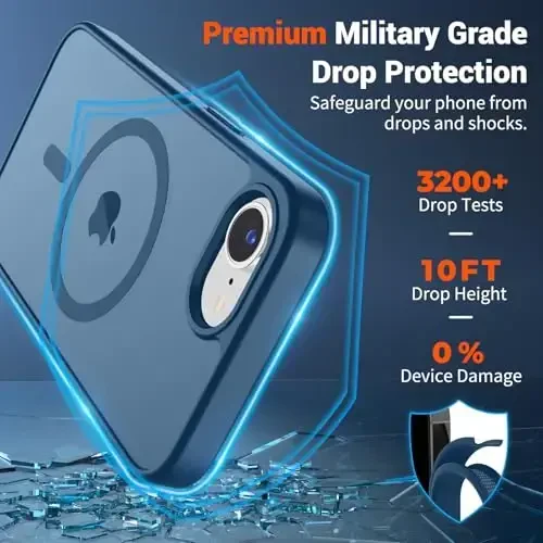 SUPFINE Magnetic for iPhone 16e Case 2025 (MagSafe bilan mos) (Harbiy darajadagi tushishdan himoya) Yupqa yarim shaffof mat zarbga chidamli barmoq izlariga qarshi telefon g'ilofi, to'q ko'k - 3
