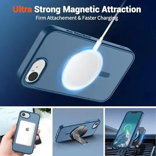 SUPFINE Magnetic for iPhone 16e Case 2025 (MagSafe bilan mos) (Harbiy darajadagi tushishdan himoya) Yupqa yarim shaffof mat zarbga chidamli barmoq izlariga qarshi telefon g'ilofi, to'q ko'k - 5