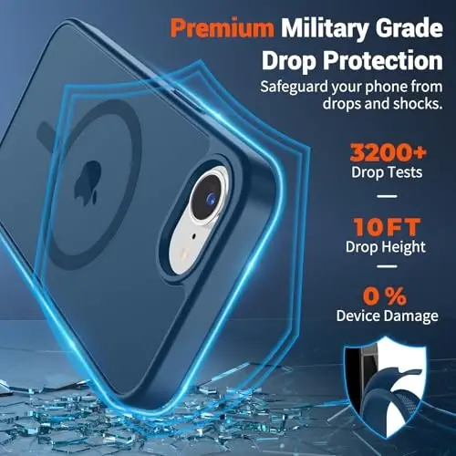 SUPFINE Magnetic for iPhone 16e Case 2025 (MagSafe bilan mos) (Harbiy darajadagi tushishdan himoya) Yupqa yarim shaffof mat zarbga chidamli barmoq izlariga qarshi telefon g'ilofi, to'q ko'k - 3