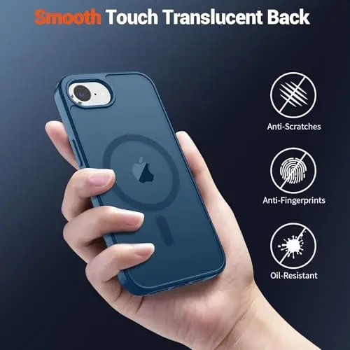 SUPFINE Magnetic for iPhone 16e Case 2025 (MagSafe bilan mos) (Harbiy darajadagi tushishdan himoya) Yupqa yarim shaffof mat zarbga chidamli barmoq izlariga qarshi telefon g'ilofi, to'q ko'k - 6