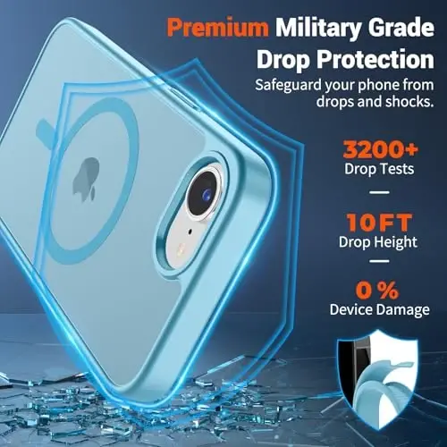 SUPFINE Magnetic for iPhone 16e Case 2025 (MagSafe bilan mos) (Harbiy darajadagi tushishdan himoya) Yupqa yarim shaffof matli zarbga chidamli barmoq izlariga qarshi telefon gʻilofi, och koʻk - 3
