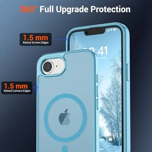 SUPFINE Magnetic for iPhone 16e Case 2025 (MagSafe bilan mos) (Harbiy darajadagi tushishdan himoya) Yupqa yarim shaffof matli zarbga chidamli barmoq izlariga qarshi telefon gʻilofi, och koʻk - 4