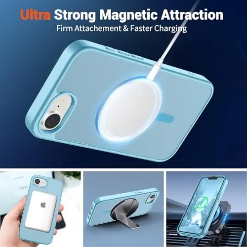 SUPFINE Magnetic for iPhone 16e Case 2025 (MagSafe bilan mos) (Harbiy darajadagi tushishdan himoya) Yupqa yarim shaffof matli zarbga chidamli barmoq izlariga qarshi telefon gʻilofi, och koʻk - 5