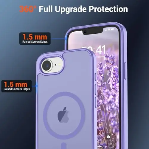 SUPFINE Magnetic for iPhone 16e Case 2025 (MagSafe bilan mos) (Harbiy darajadagi tushishdan himoya) Yupqa yarim shaffof mato zarbga chidamli barmoq izlariga qarshi telefon g'ilofi, Binafsha - 3