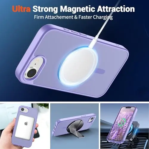 SUPFINE Magnetic for iPhone 16e Case 2025 (MagSafe bilan mos) (Harbiy darajadagi tushishdan himoya) Yupqa yarim shaffof mato zarbga chidamli barmoq izlariga qarshi telefon g'ilofi, Binafsha - 4