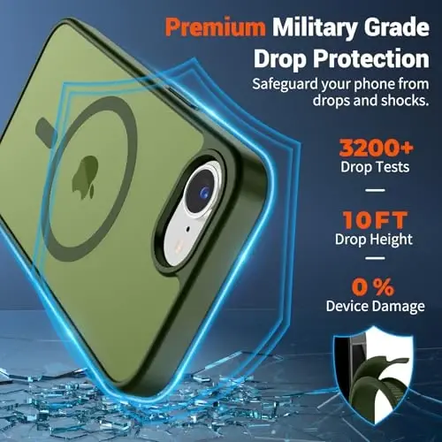 SUPFINE Magnetic for iPhone 16e Case 2025 (MagSafe bilan mos) (Harbiy darajadagi tushishdan himoya) Yupqa yarim shaffof mato zarbga chidamli barmoq izlariga qarshi telefon qutisi, Canglin Yashil - 1