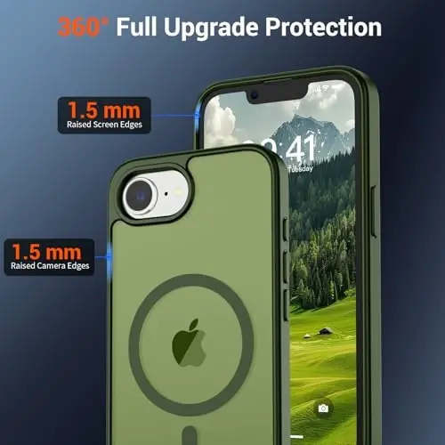 SUPFINE Magnetic for iPhone 16e Case 2025 (MagSafe bilan mos) (Harbiy darajadagi tushishdan himoya) Yupqa yarim shaffof mato zarbga chidamli barmoq izlariga qarshi telefon qutisi, Canglin Yashil - 3