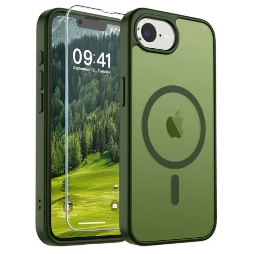 SUPFINE Magnetic for iPhone 16e Case 2025 (MagSafe bilan mos) (Harbiy darajadagi tushishdan himoya) Yupqa yarim shaffof mato zarbga chidamli barmoq izlariga qarshi telefon qutisi, Canglin Yashil - 1