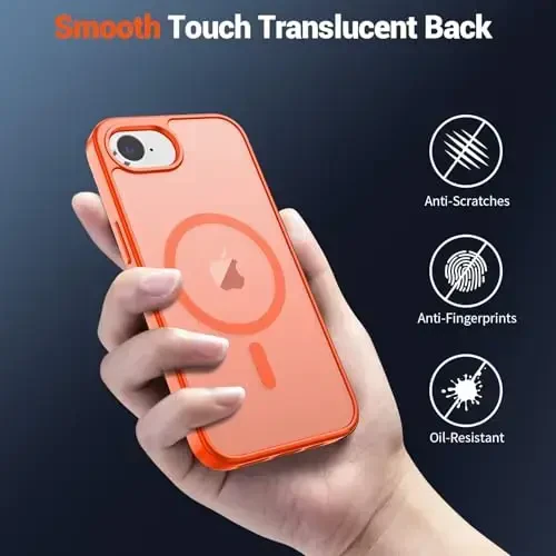 SUPFINE Magnetic for iPhone 16e Case 2025 (MagSafe bilan mos keladi) (Harbiy darajadagi tushishdan himoya) Yupqa yarim shaffof mato zarbga chidamli, barmoq izlariga qarshi telefon gʻilofi, apelsin - 6