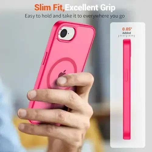 SUPFINE Magnetic for iPhone 16e Case 2025 (MagSafe bilan mos keladi) (Harbiy darajadagi tushishdan himoya) Yupqa yarim shaffof mato zarbga chidamli barmoq izlariga qarshi telefon qutisi, To'q pushti - 7
