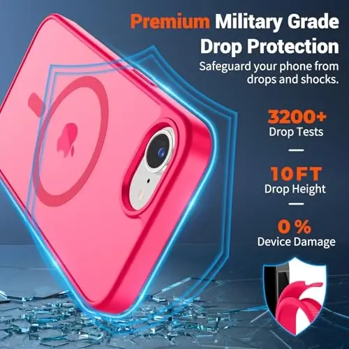 SUPFINE Magnetic for iPhone 16e Case 2025 (MagSafe bilan mos keladi) (Harbiy darajadagi tushishdan himoya) Yupqa yarim shaffof mato zarbga chidamli barmoq izlariga qarshi telefon qutisi, To'q pushti - SUPFINE (1)