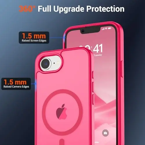 SUPFINE Magnetic for iPhone 16e Case 2025 (MagSafe bilan mos keladi) (Harbiy darajadagi tushishdan himoya) Yupqa yarim shaffof mato zarbga chidamli barmoq izlariga qarshi telefon qutisi, To'q pushti - 3