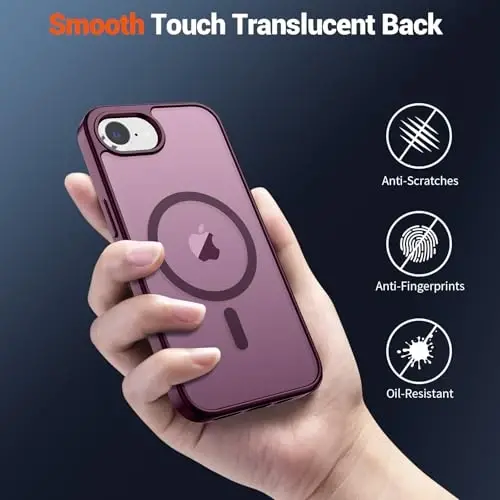SUPFINE Magnetic for iPhone 16e Case 2025 (MagSafe bilan mos keladi)(Harbiy darajadagi tushishdan himoya) Yupqa shaffof mat zarbga chidamli barmoq izlariga qarshi telefon qutisi, Vin qizil - 5