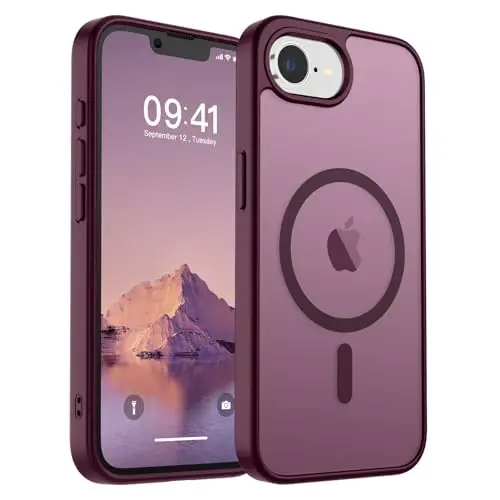 SUPFINE Magnetic for iPhone 16e Case 2025 (MagSafe bilan mos keladi)(Harbiy darajadagi tushishdan himoya) Yupqa shaffof mat zarbga chidamli barmoq izlariga qarshi telefon qutisi, Vin qizil 