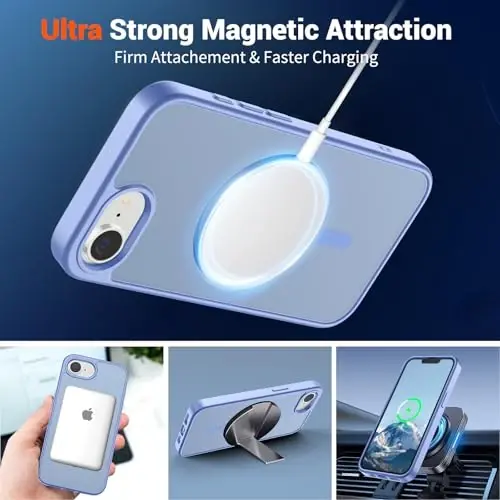 SUPFINE Magnetic for iPhone 16e Case 2025 (MagSafe bilan mos keladi)(Harbiy darajadagi tushishdan himoya) Yupqa yarim shaffof mato zarbga chidamli barmoq izlariga qarshi telefon g'ilofi, ko'k binafsha - 4