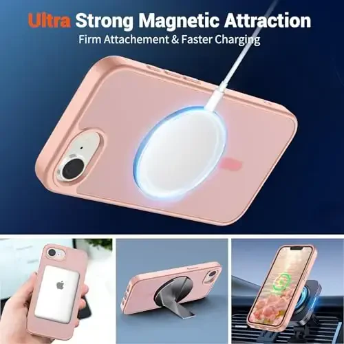 SUPFINE Magnetic for iPhone 16e Case 2025 (MagSafe bilan mos keladi)(Harbiy standartdagi zarbadan himoya) Yupqa shaffof mat zarbga chidamli barmoq izlariga qarshi telefon qutisi, pushti - 5