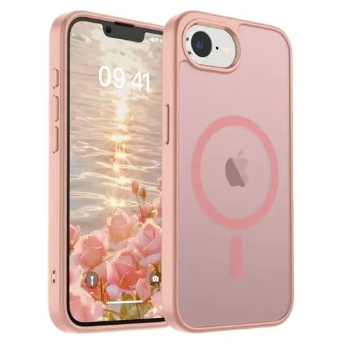 SUPFINE Magnetic for iPhone 16e Case 2025 (MagSafe bilan mos keladi)(Harbiy standartdagi zarbadan himoya) Yupqa shaffof mat zarbga chidamli barmoq izlariga qarshi telefon qutisi, pushti 