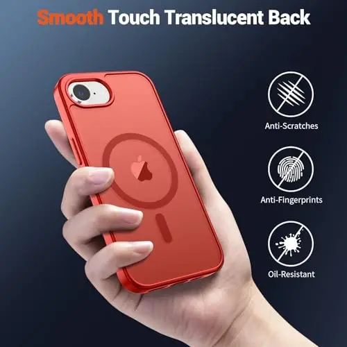 SUPFINE Magnetic for iPhone 16e Case 2025 (MagSafe bilan mos)(Harbiy darajadagi tushishdan himoya) Yupqa shaffof mat zarbga chidamli barmoq izlariga qarshi telefon gʻilofi, qizil - 4