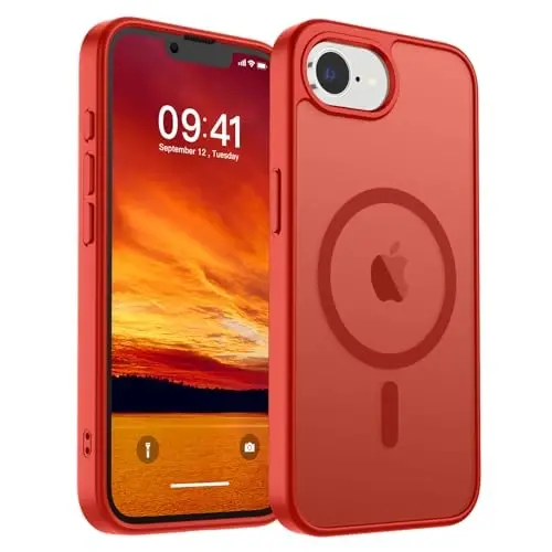 SUPFINE Magnetic for iPhone 16e Case 2025 (MagSafe bilan mos)(Harbiy darajadagi tushishdan himoya) Yupqa shaffof mat zarbga chidamli barmoq izlariga qarshi telefon gʻilofi, qizil 