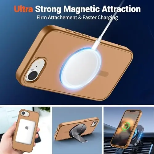SUPFINE Magnetic for iPhone 16e Case 2025 (MagSafe bilan mos)(Harbiy darajadagi tushishdan himoya) Yupqa yarim shaffof mat zarba o'tkazmaydigan barmoq izlariga qarshi telefon qutisi, jigarrang - 4