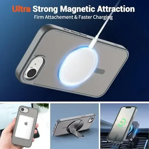 SUPFINE Magnetic for iPhone 16e Case 2025 (MagSafe bilan mos)(Harbiy darajadagi tushishdan himoya) Yupqa yarim shaffof mat zarbga chidamli barmoq izlariga qarshi telefon g'ilofi, kulrang - 5
