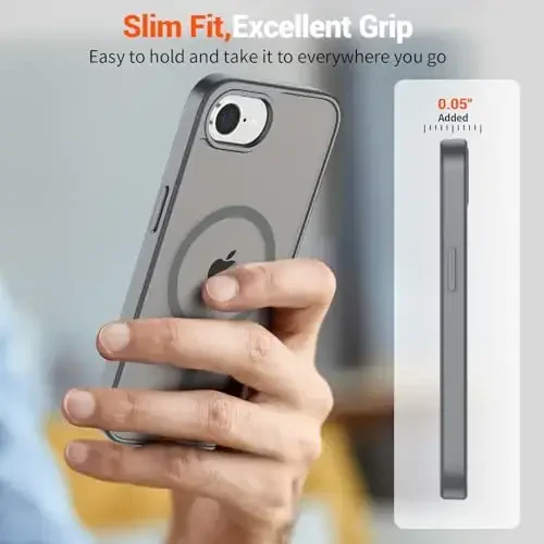 SUPFINE Magnetic for iPhone 16e Case 2025 (MagSafe bilan mos)(Harbiy darajadagi tushishdan himoya) Yupqa yarim shaffof mat zarbga chidamli barmoq izlariga qarshi telefon g'ilofi, kulrang - 7