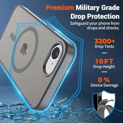 SUPFINE Magnetic for iPhone 16e Case 2025 (MagSafe bilan mos)(Harbiy darajadagi tushishdan himoya) Yupqa yarim shaffof mat zarbga chidamli barmoq izlariga qarshi telefon g'ilofi, kulrang - 2