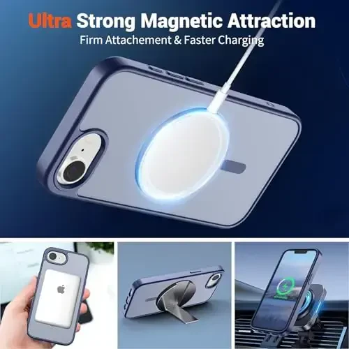 SUPFINE Magnetic for iPhone 16e Case 2025 (MagSafe bilan mos)(Harbiy darajadagi tushishdan himoya) Yupqa yarim shaffof mato zarbga chidamli barmoq izlariga qarshi telefon qutisi, Lavanda kulrang - 5