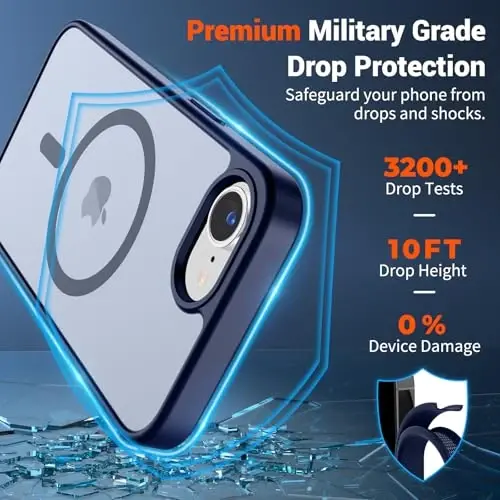 SUPFINE Magnetic for iPhone 16e Case 2025 (MagSafe bilan mos)(Harbiy darajadagi tushishdan himoya) Yupqa yarim shaffof mato zarbga chidamli barmoq izlariga qarshi telefon qutisi, to'q ko'k - 2