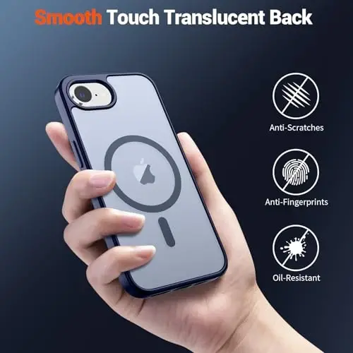 SUPFINE Magnetic for iPhone 16e Case 2025 (MagSafe bilan mos)(Harbiy darajadagi tushishdan himoya) Yupqa yarim shaffof mato zarbga chidamli barmoq izlariga qarshi telefon qutisi, to'q ko'k - 5
