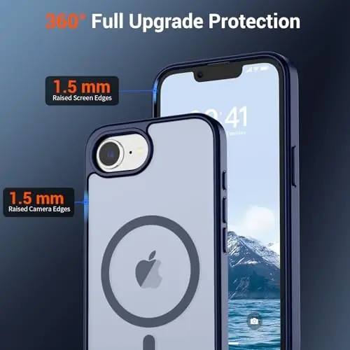 SUPFINE Magnetic for iPhone 16e Case 2025 (MagSafe bilan mos)(Harbiy darajadagi tushishdan himoya) Yupqa yarim shaffof mato zarbga chidamli barmoq izlariga qarshi telefon qutisi, to'q ko'k - 3