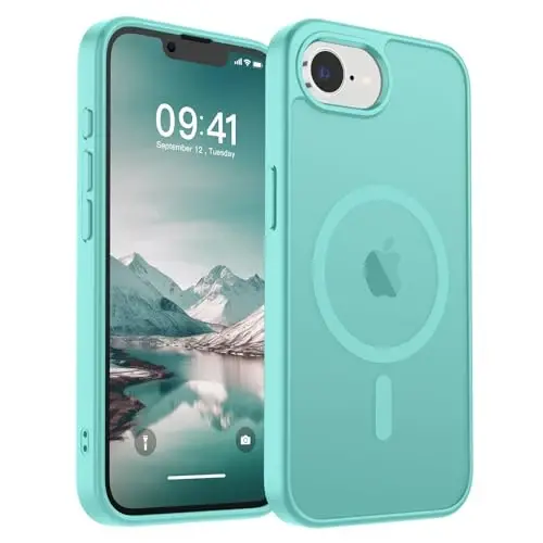 SUPFINE Magnetic for iPhone 16e Case 2025 (MagSafe bilan mos)(Harbiy standartdagi tushishdan himoya) Yupqa yarim shaffof mat zarbga chidamli barmoq izlariga qarshi telefon g‘ilofi, ko‘k yashil - SUPFINE