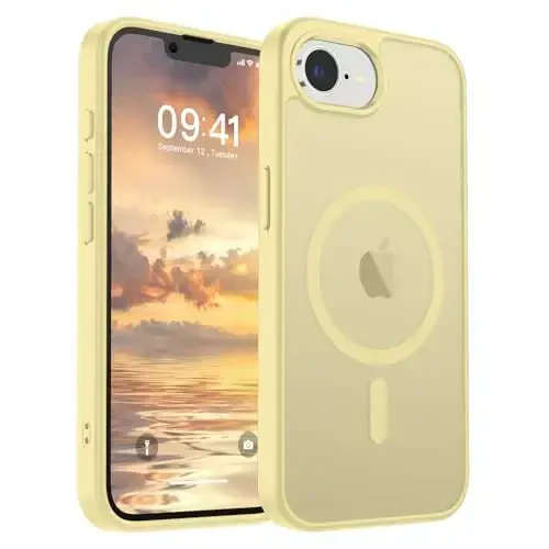 SUPFINE Magnetic for iPhone 16e Case (Compatible with MagSafe) (Military Grade Drop Protection) Slim Translucent Matte Shockproof with Anti-Fingerprint Phone Case,Buttercream Yellow - 1