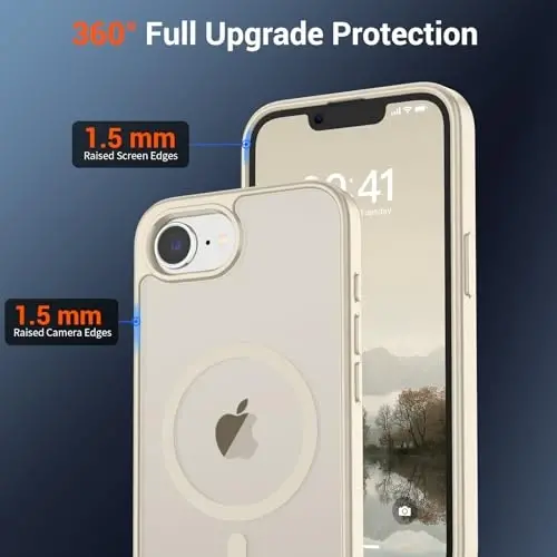 SUPFINE Magnetic for iPhone 16e Case (Compatible with MagSafe)(Military Grade Drop Protection) Slim Translucent Matte Shockproof with Anti-Fingerprint Phone Case,Antique White - 3