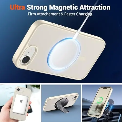 SUPFINE Magnetic for iPhone 16e Case (Compatible with MagSafe)(Military Grade Drop Protection) Slim Translucent Matte Shockproof with Anti-Fingerprint Phone Case,Antique White - 4