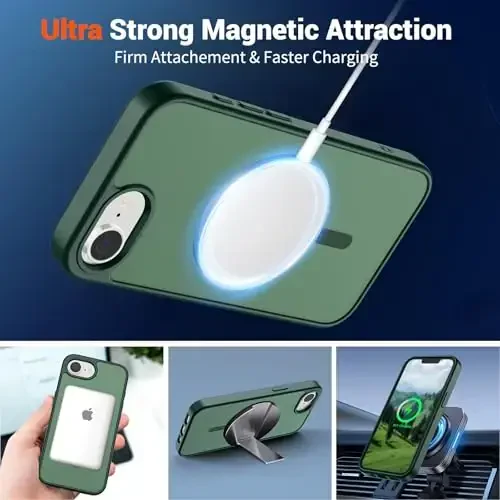 SUPFINE Magnetic for iPhone 16e Case (Compatible with MagSafe)(Military Grade Drop Protection) Slim Translucent Matte Shockproof with Anti-Fingerprint Phone Case,Forest Green - 5