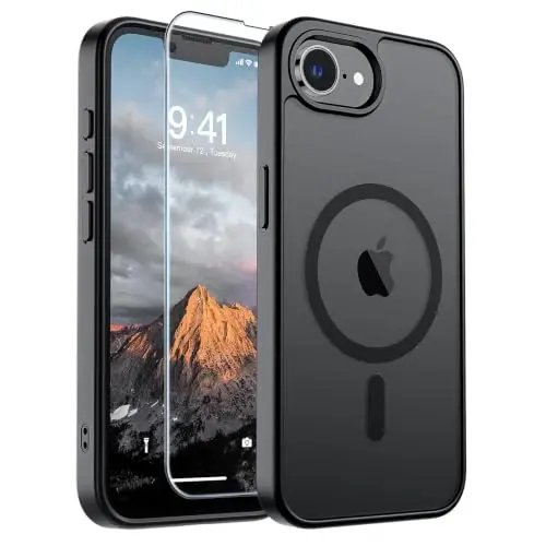 SUPFINE Magnetic for iPhone 16e Case (Compatible with MagSafe)(Military Grade Drop Protection) Slim Translucent Matte Shockproof with Anti-Fingerprint Phone Cover 2025,Black - 1