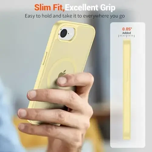 SUPFINE Magnetic for iPhone 16e Case (MagSafe bilan mos) (Harbiy darajadagi tushishdan himoya) Yupqa yarim shaffof mat zarbga chidamli barmoq izlariga qarshi telefon qutisi, Buttercream Yellow - 7