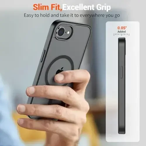 SUPFINE Magnetic for iPhone 16e Case (MagSafe bilan mos)(Harbiy darajadagi tushishdan himoya) Yengil yarim shaffof mato zarbga chidamli barmoq izlariga qarshi telefon qopqog'i 2025, Qora - 7