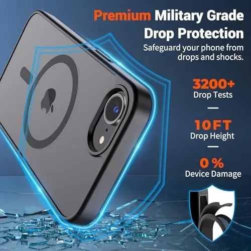SUPFINE Magnetic for iPhone 16e Case (MagSafe bilan mos)(Harbiy darajadagi tushishdan himoya) Yengil yarim shaffof mato zarbga chidamli barmoq izlariga qarshi telefon qopqog'i 2025, Qora - 2
