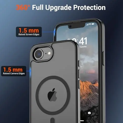 SUPFINE Magnetic for iPhone 16e Case (MagSafe bilan mos)(Harbiy darajadagi tushishdan himoya) Yengil yarim shaffof mato zarbga chidamli barmoq izlariga qarshi telefon qopqog'i 2025, Qora - 3