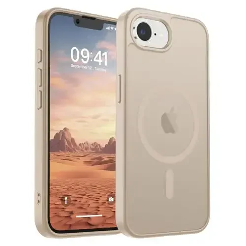 SUPFINE Magnetic for iPhone 16e Case (MagSafe bilan mos)(Harbiy darajadagi tushishdan himoya) Yupqa shaffof mato zarbga qarshi barmoq izlariga qarshi telefon qutisi 2025, Sahroi oltin 