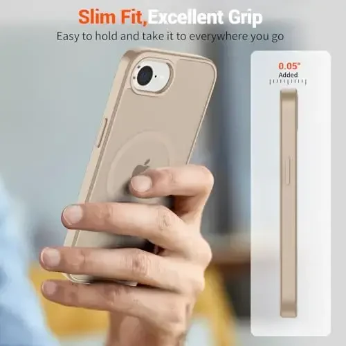 SUPFINE Magnetic for iPhone 16e Case (MagSafe bilan mos)(Harbiy darajadagi tushishdan himoya) Yupqa shaffof mato zarbga qarshi barmoq izlariga qarshi telefon qutisi 2025, Sahroi oltin - 7