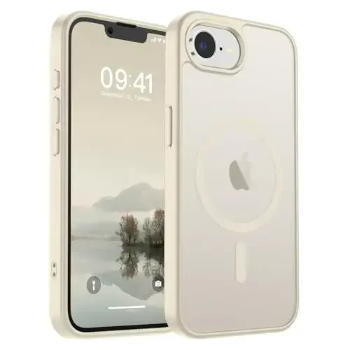 SUPFINE Magnetic for iPhone 16e Case (MagSafe bilan mos)(Harbiy darajadagi tushishdan himoya) Yupqa yarim shaffof mato zarbga chidamli barmoq izlariga qarshi telefon qutisi, Antik oq - 1