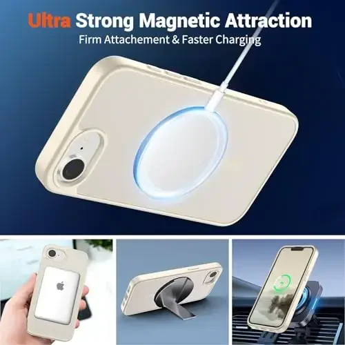 SUPFINE Magnetic for iPhone 16e Case (MagSafe bilan mos)(Harbiy darajadagi tushishdan himoya) Yupqa yarim shaffof mato zarbga chidamli barmoq izlariga qarshi telefon qutisi, Antik oq - 5